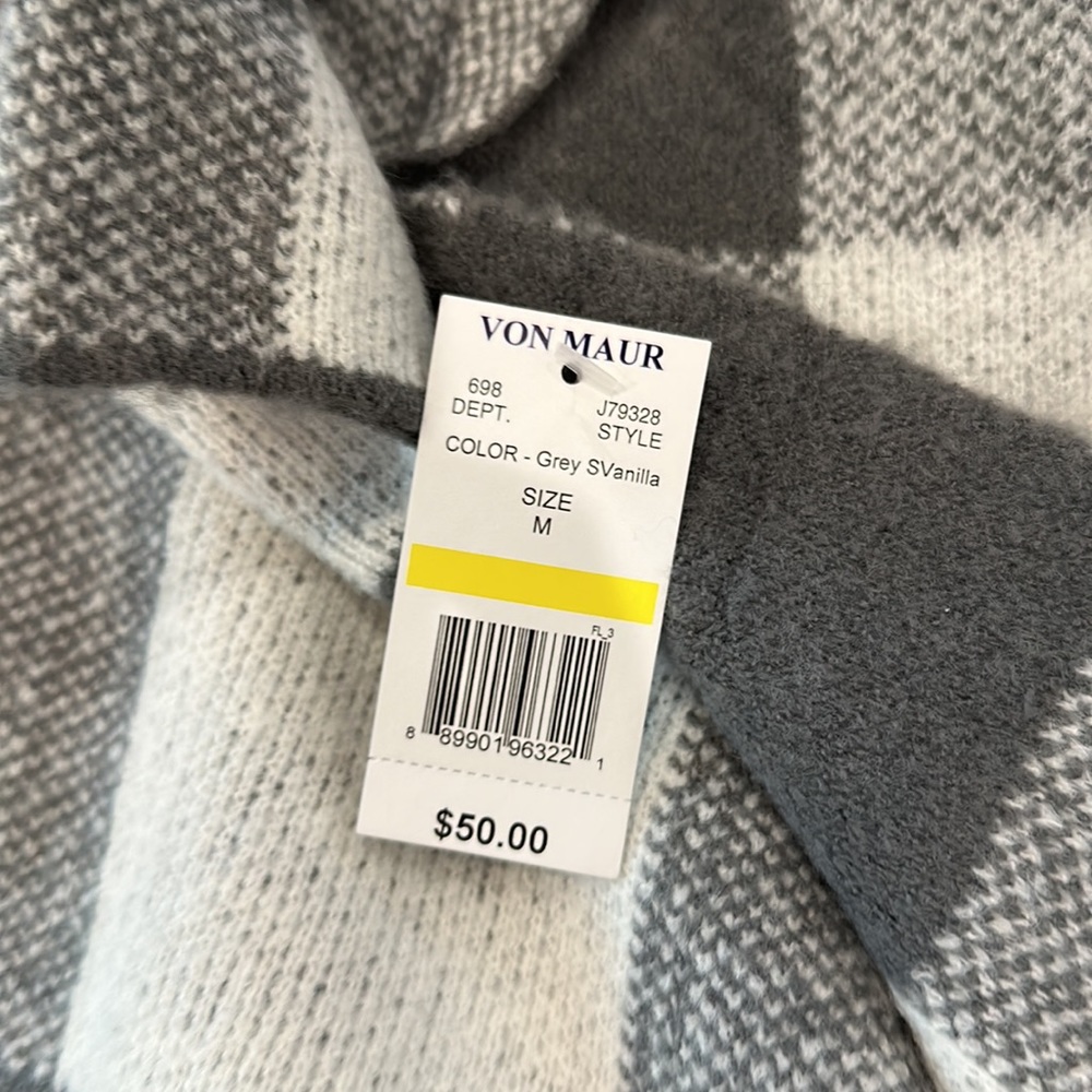 It’s Our Time Womens Gray and White Plaid Sweater Jacket Size Medium - Picture 8 of 8